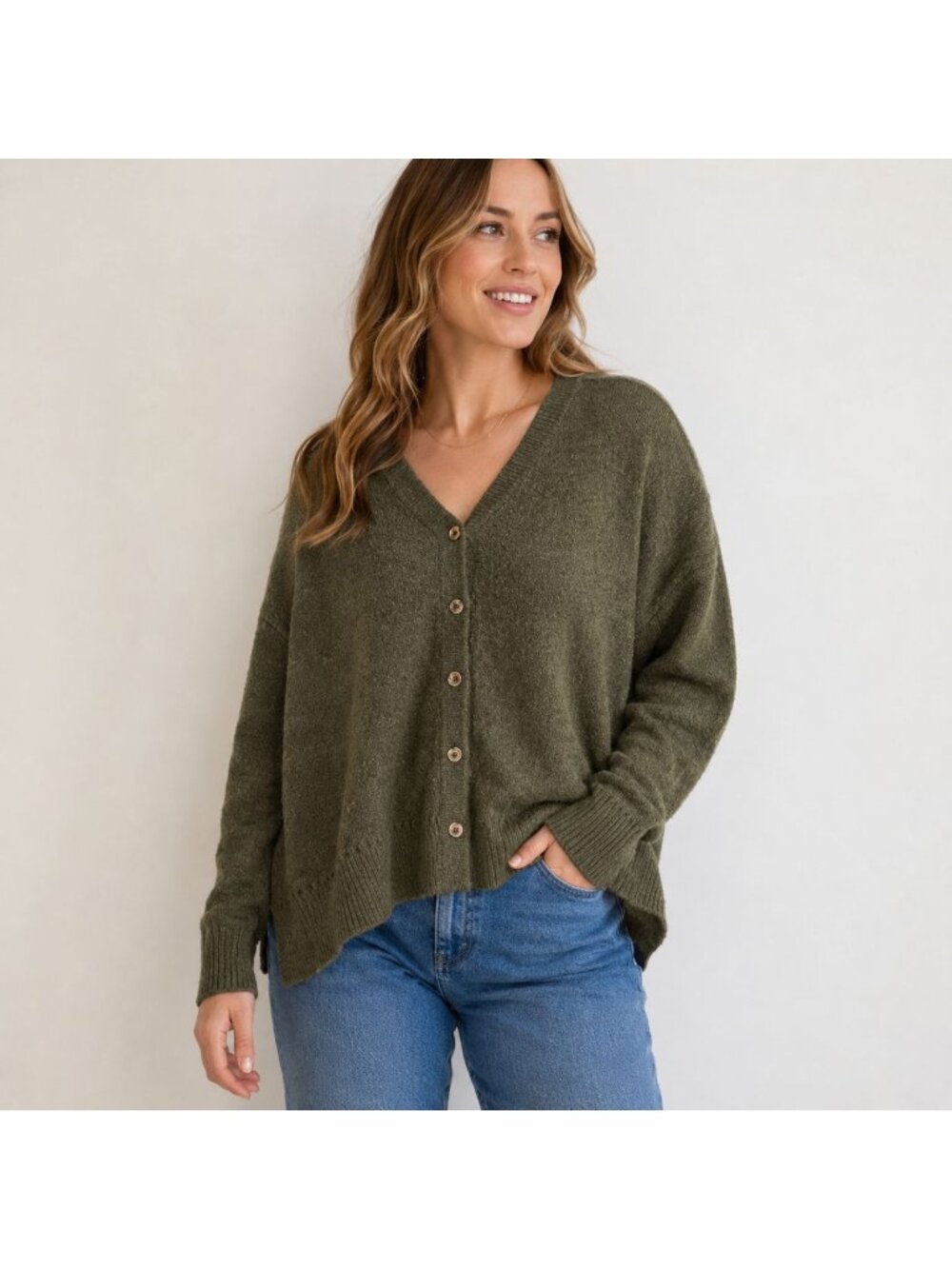 Torrid Olive Green Oversized Textured Knit Cardigan Plus Size Cozy Boho 1X - Picture 9 of 9
